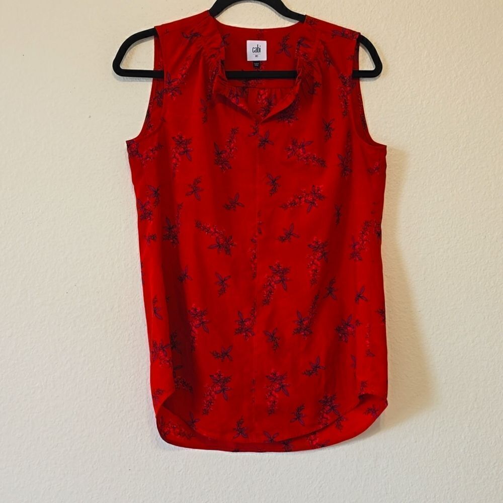 Womens Cabi Fierce Gathered Shirt/Tank Red Floral Size xs Ruffles Style‎ 5222